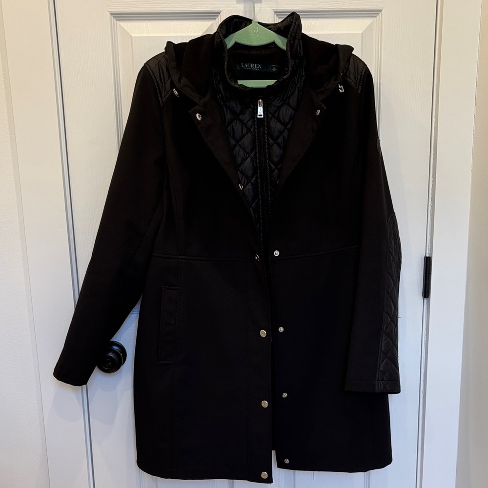 Ralph Lauren Black Hooded Coat with Quilted Inner Vest, lightly fleece lined